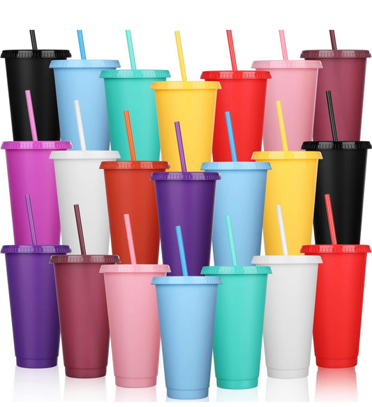 Personalized Plastic Reusable Tumblers with Straw and Lid